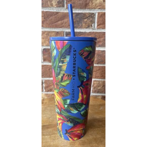 Starbucks Farm Rio 24 oz Tumbler Cup Blue Pink Floral With Straw New 2025 - Picture 3 of 6